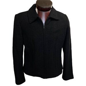 Sarah Womens‎ Zip Blazer Jacket Black 100% Wool Lightweight Unlined Size Large